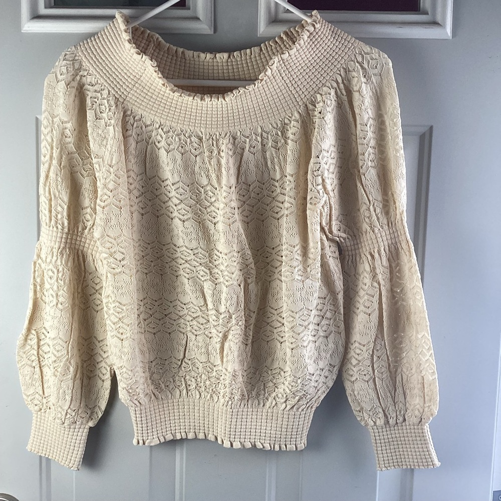Zara Cream Lace Knit Sweater top